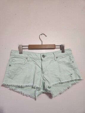 True Religion Joey Cut Off Shorts Mint Green Linen Blend Size 28 EUC Boho Beach